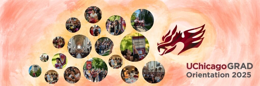 Orientation banner - yellow and orange radiate from images of past orientations